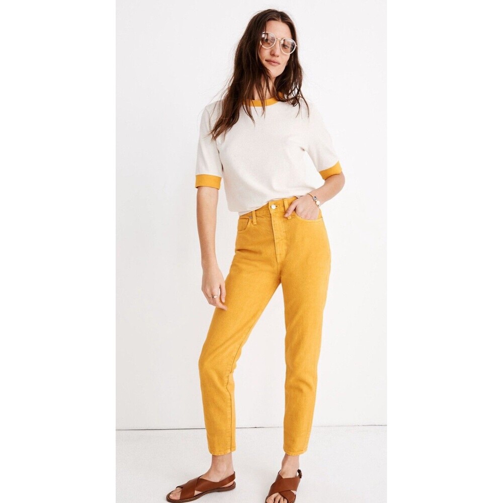 Madewell The Mom Jean Womens 24 Mustard Yellow Tungston Glow 5 Pocket